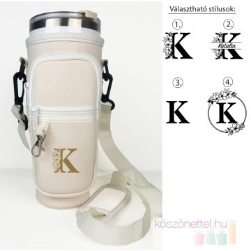   Egyedi monogramos krémszínű kulacstartó táska - kulacs nélkül