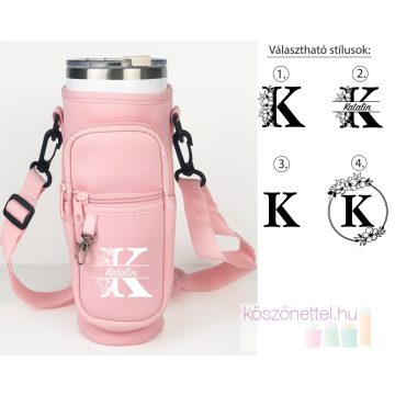   Egyedi monogramos rózsaszínű kulacstartó táska - kulacs nélkül