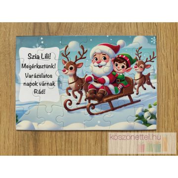   Névre Szóló Mikulás és Elf kirakó – Egyedi Üzenettel  Mikulás és rénszarvas dizájnnal