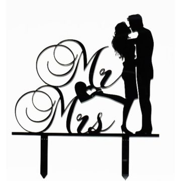   "Adj egy csókot" - Mr & Mrs sziluett tortadísz - FEHÉR SZÍNŰ