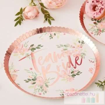   "Team Bride" virágos  papírtányékor (8 db-os csomag)