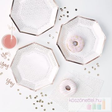   Rosegold pöttyös papírtányérok (8 db-os csomag) (Utolsó 3 csomag raktáron)