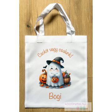   Halloween névvel feliratozott édesség gyűjtő táska - cuki szellemes