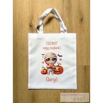   Halloween névvel feliratozott édesség gyűjtő táska - cuki zombi