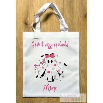   Halloween névvel feliratozott édesség gyűjtő táska - csajos szellemes