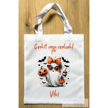   Halloween névvel feliratozott édesség gyűjtő táska - vagány csajos szellemes