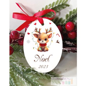   Névvel feliratozott karácsonyfa dísz rénszarvas babával (fiús)
