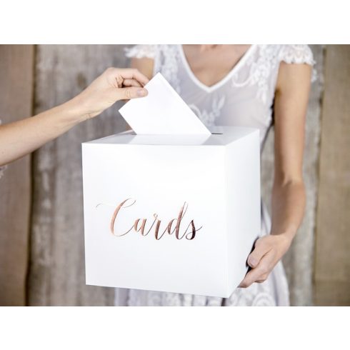 "Cards" esküvői nászajándékgyűjtő / jókívánság doboz rose gold felirattal