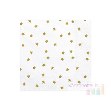   Karácsonyi stílusú szalvéta fehér alapon arany csillagokkal (20 db-os csomag)