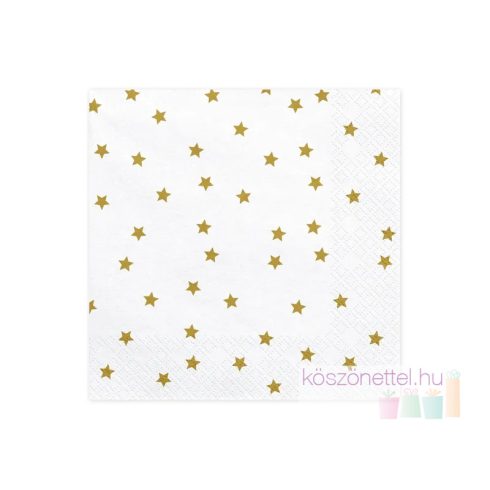Karácsonyi stílusú szalvéta fehér alapon arany csillagokkal (20 db-os csomag)