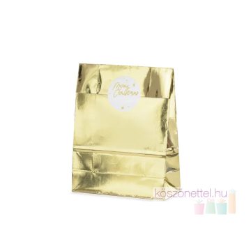   Karácsonyi metál arany ajándéktasak matricával (18x28 cm, 3 db-os készlet)