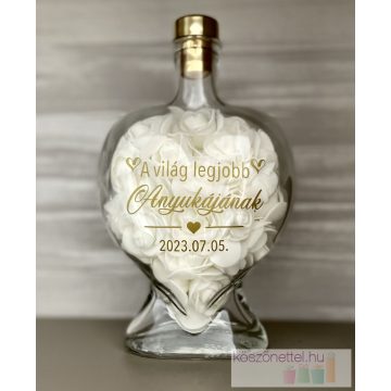   "Világ legjobb Anyukájának" egyedileg feliratozható, mű rózsával töltött szív üveg