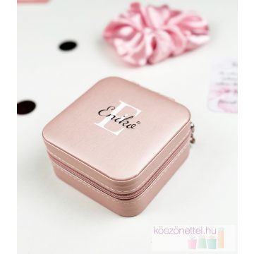   Feliratozott úti ékszeres doboz kártyával - koszorúslány, tanúfelkérő ajándék (rózsaszín)