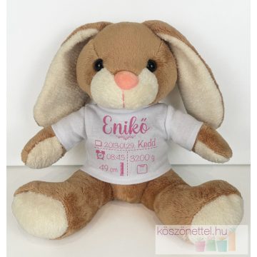   Emlékőr Plüss nyuszi születési adatokkal választható felirat színnel (18 cm)
