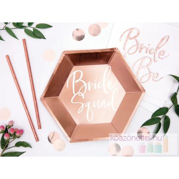  "Bride Squad" rose gold lánybúcsús tányérok (6 db-os csomag)
