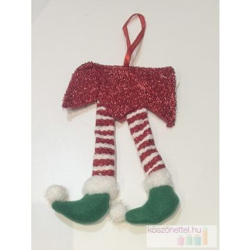  Elf manó lábak - akasztható (21 cm) - fehér-piros csíkos